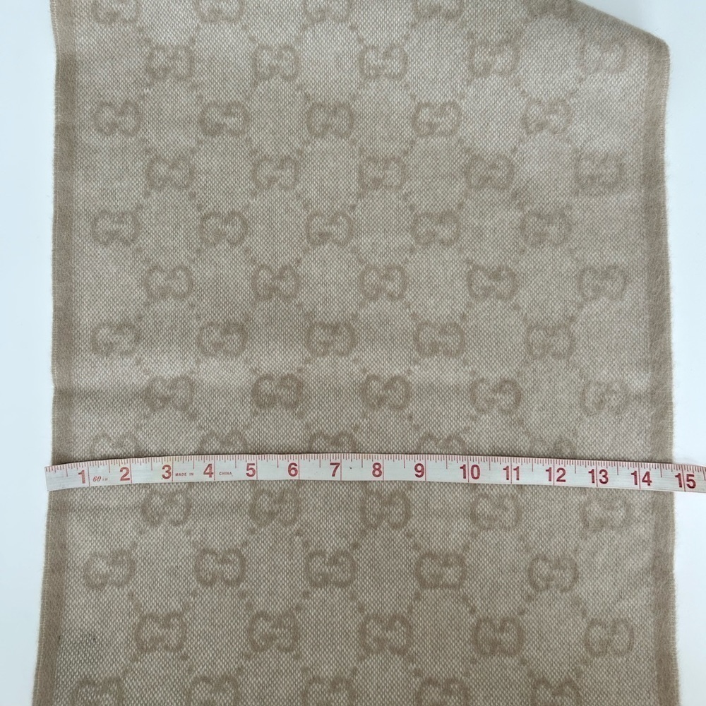 New With Tags Gucci Nikky Wool Alpaca Monogram Web Beige Scarf Shawl Fringe - Picture 14 of 16